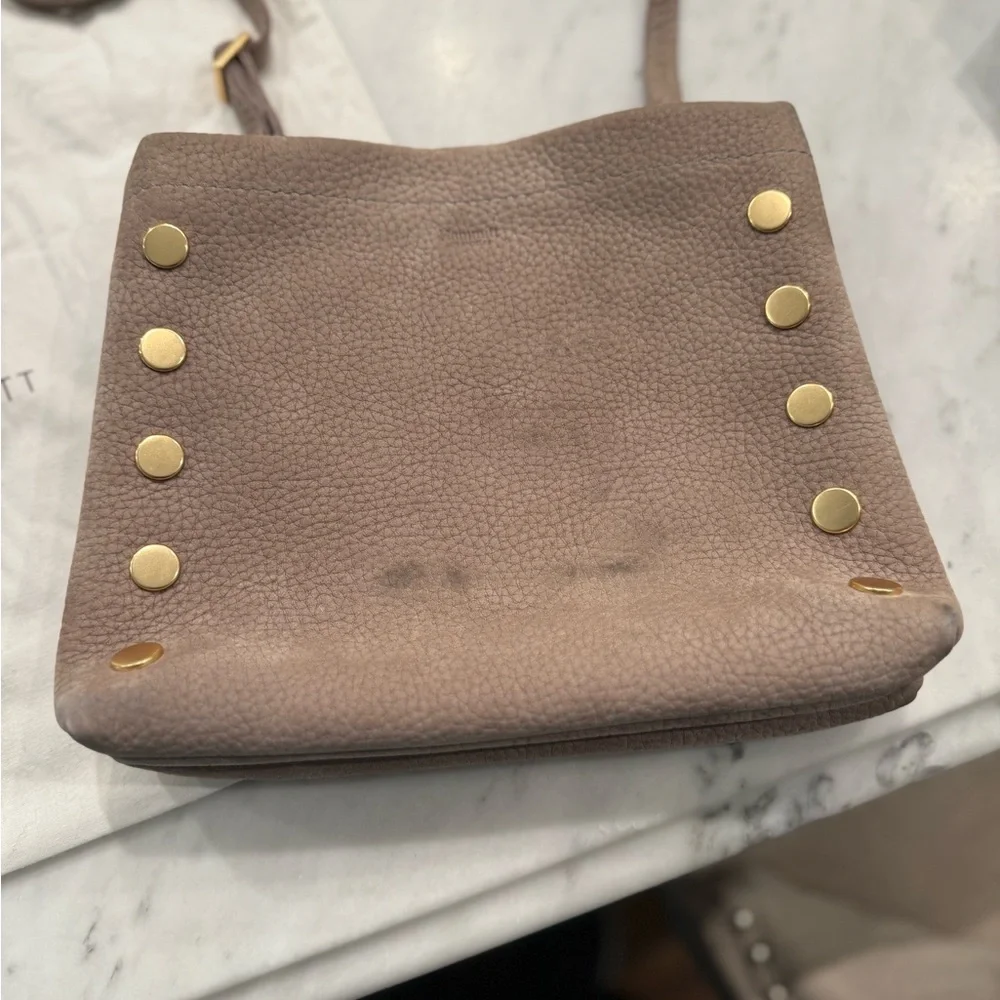 Hammitt Nubuck brushed suede Taupe crossbody and slip Wallet with Gold Accents - Picture 4 of 15